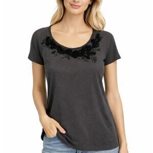 2/$30 J. Crew Embellished Jeweled Beaded Applique Top Gray 27742 Size XS